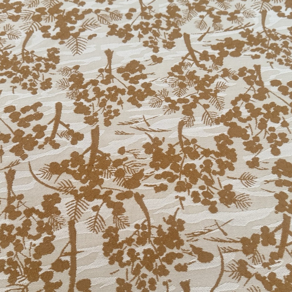 Designer Jacquard Upholstery Fabric Mustard Gold Ivory Floral Branch 1.75yd 57"W - Picture 4 of 8